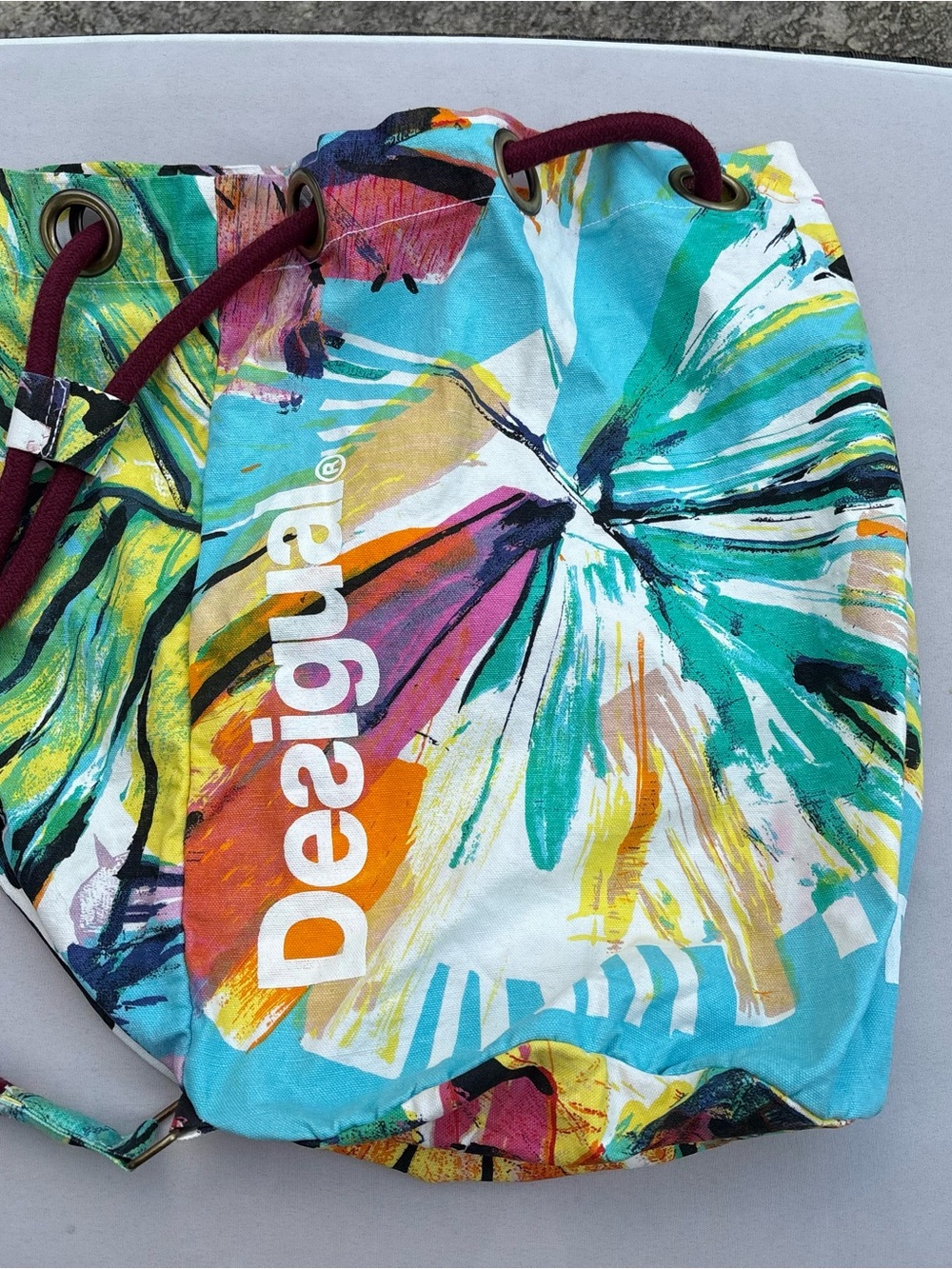 Desigual Multicolor Canvas Drawstring Backpack with Maroon Rope - Picture 9 of 9